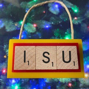 ISU Christmas Ornament Iowa Cyclones Scrabble HandCrafted Made in USA